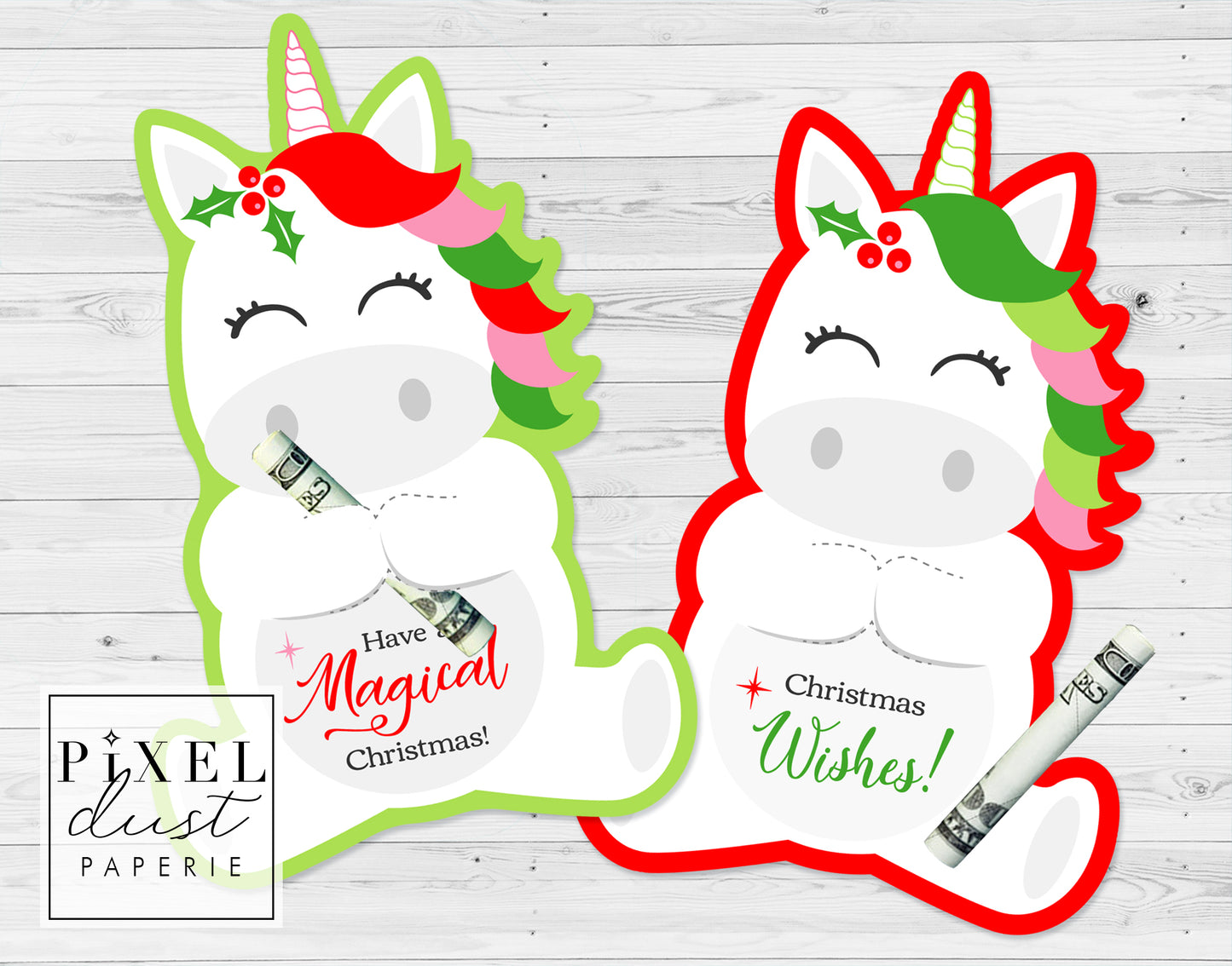 Christmas Unicorn Treat / Money Holder Card