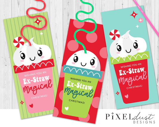 Cute Silly Straw Printable Christmas Cards