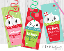 Load image into Gallery viewer, Cute Silly Straw Printable Christmas Cards
