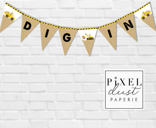 Construction Birthday Party "Dig In" Banner
