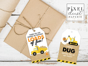 Construction Birthday Party Favor Thank You Tags Printable File