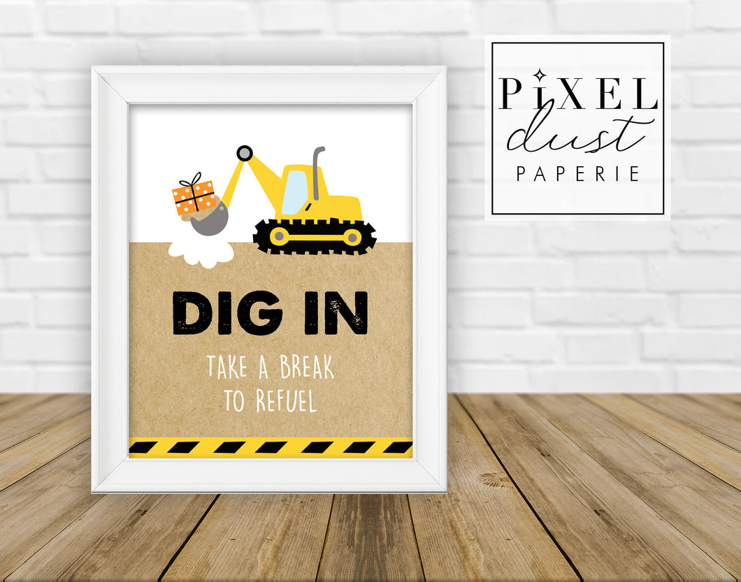 Construction Birthday Party Food Sign, 8x10 Sign