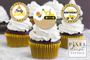 Construction Birthday Party Printable Cupcake Toppers / Picks