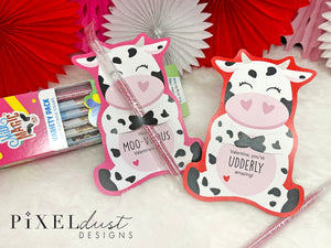 Cute Cow Printable Valentine Treat Holder Cards