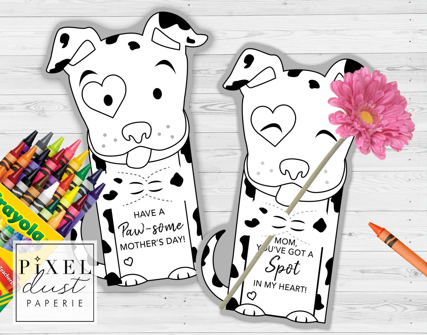 Dalmatian Puppy Dog Printable Mother's Day Treat Holder Card, Coloring Sheet Gift