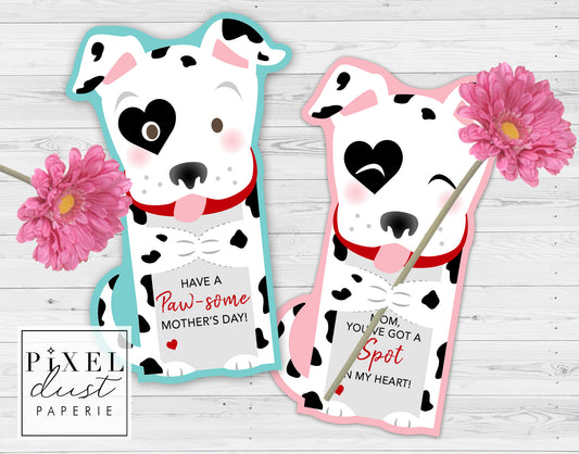 Dalmatian Puppy Dog Printable Mother's Day Treat Holder Card, Coloring Sheet Gift