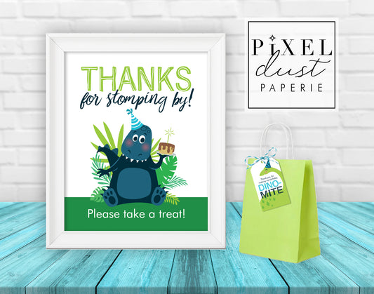 Dinosaur Birthday Party Favor Sign, 8x10 Printable Thank You Sign