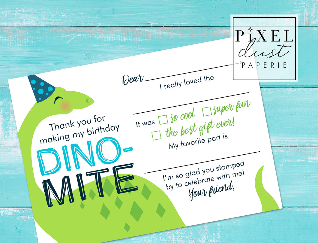 Dinosaur Birthday Party Printable Thank You Card