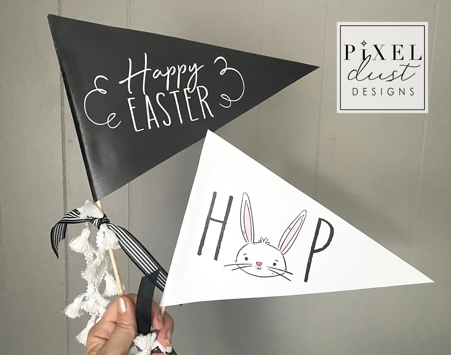 Printable Classic Black and White Easter Pennant Flag Set