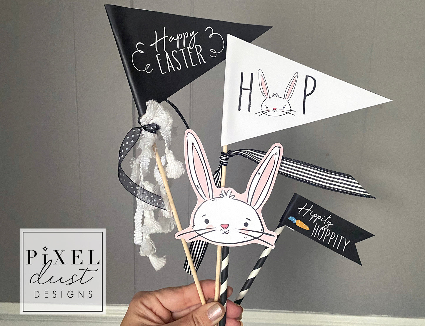 Printable Classic Black and White Easter Pennant Flag Set