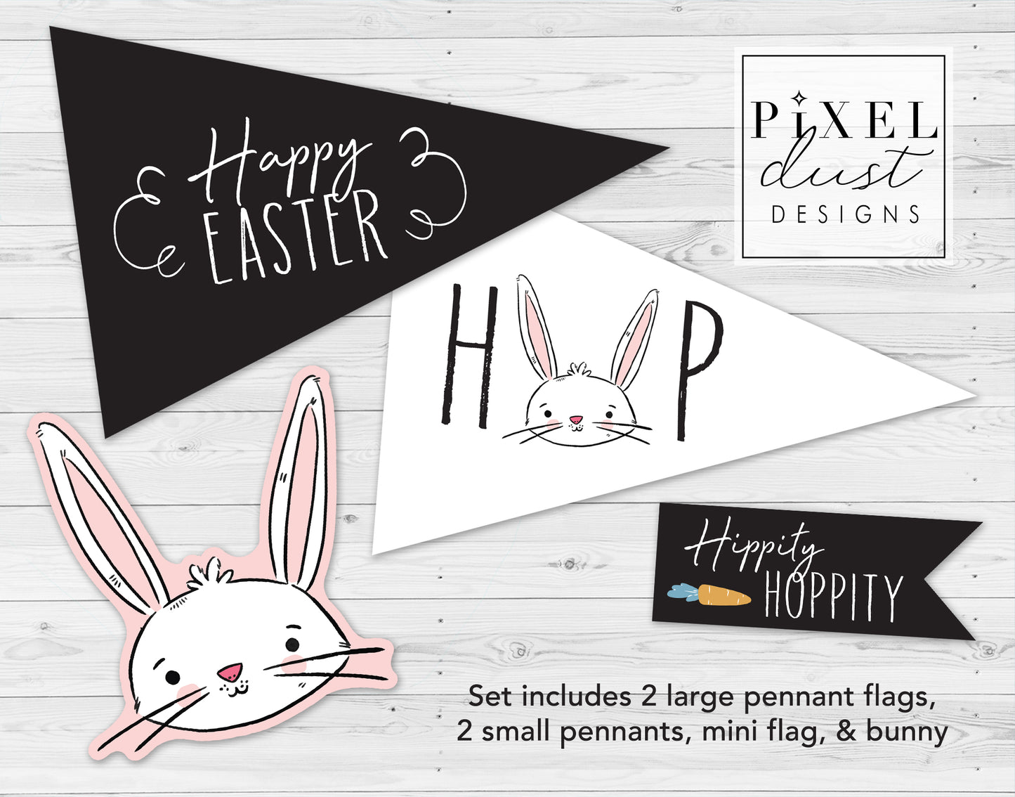 Printable Classic Black and White Easter Pennant Flag Set
