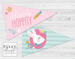 Hippity Hoppity Easter Bunny Pennant Flag Set
