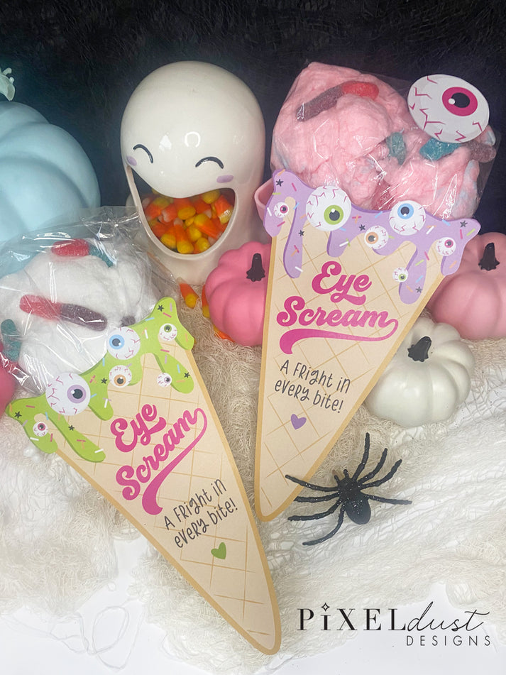 Eye Scream Halloween Printable Cards, Cotton Candy Ice Cream Cone ...