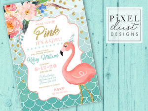 Tickled Pink Flamingo Printable Baby Shower Invitation File