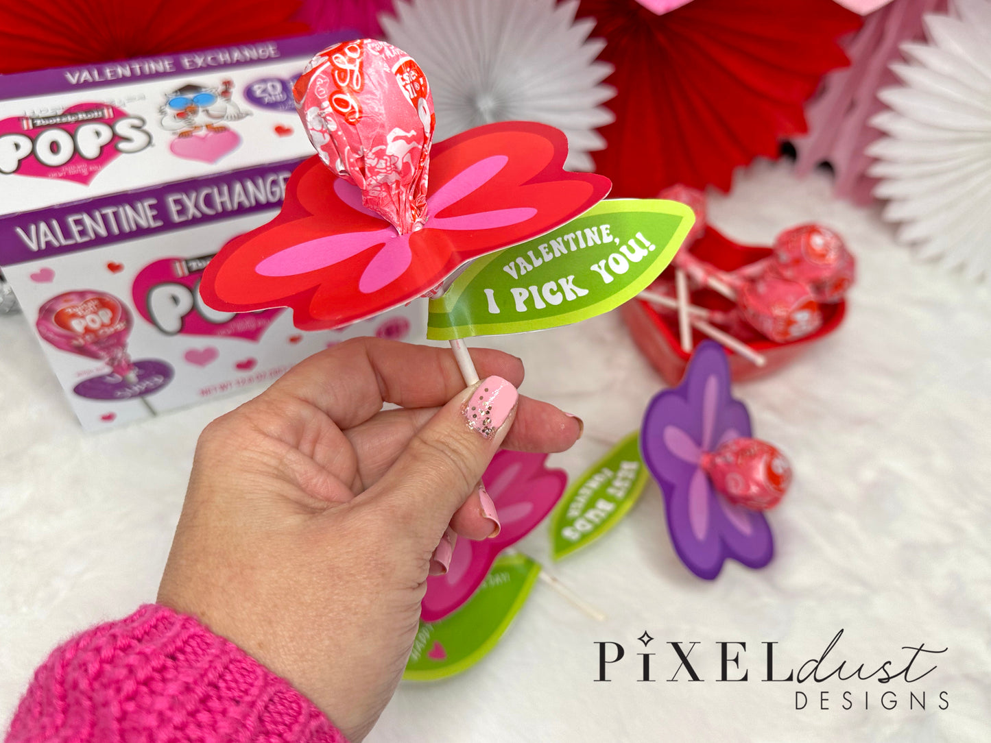 Lollipop Flower Printable Valentine Sucker Cards