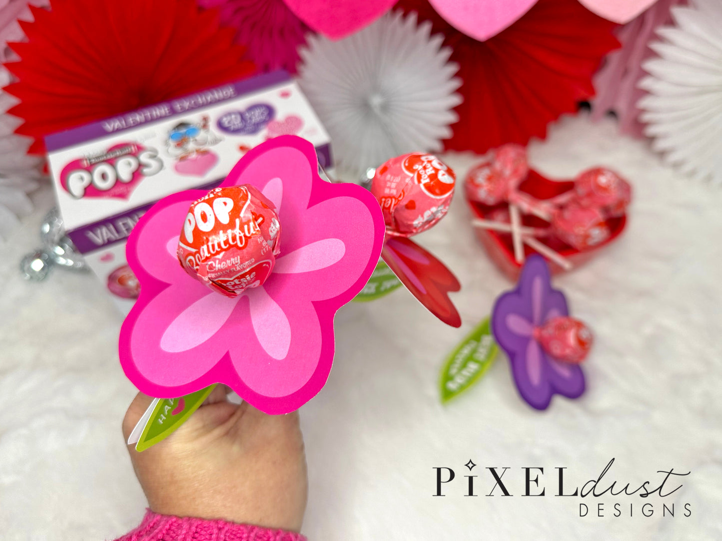 Lollipop Flower Printable Valentine Sucker Cards