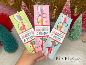 May Your Days Be Merry & BRIGHT Christmas Glow Stick Holder Cards for Kids