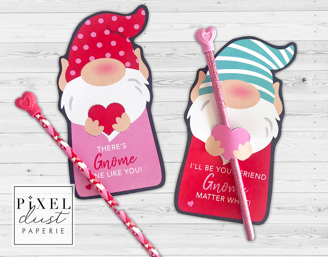 Garden Gnome Printable Valentine Treat Holder Cards