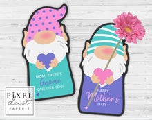 Load image into Gallery viewer, Garden Gnome Printable Mother&#39;s Day Treat Holder Card, Coloring Sheet Gift
