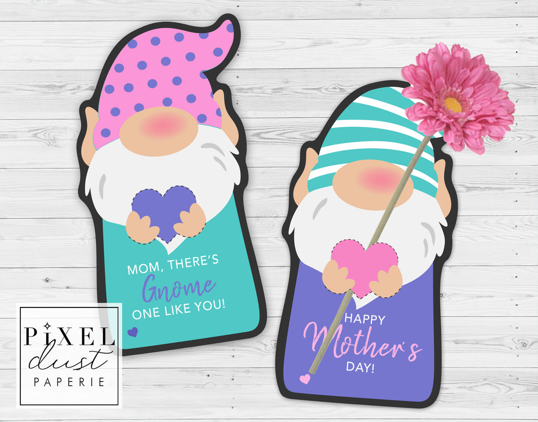 Garden Gnome Printable Mother's Day Treat Holder Card, Coloring Sheet Gift