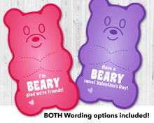 Load image into Gallery viewer, Gummy Bear Printable Valentine Treat Holder Cards
