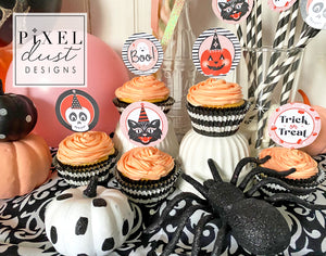 Retro-inspired Halloween Printable Cupcake Toppers / Picks
