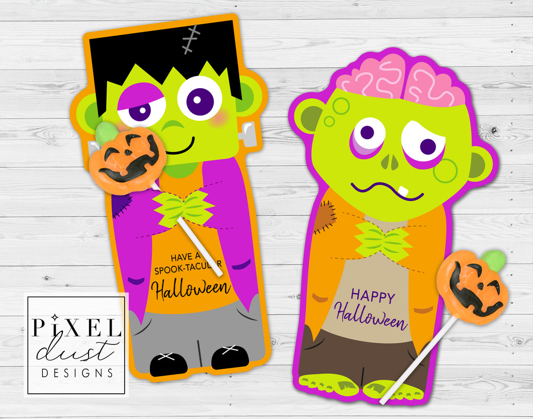 Frankenstein & Zombie Halloween Treat Holder Printable Cards