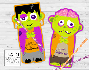 Frankenstein & Zombie Halloween Treat Holder Printable Cards