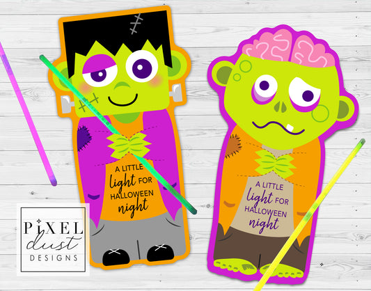 Frankenstein & Zombie Halloween Treat Holder Printable Cards