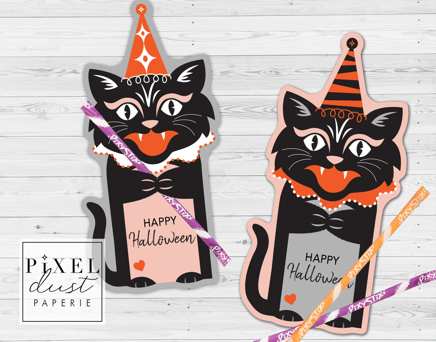 Retro Cat Halloween Treat Holder Printable Card