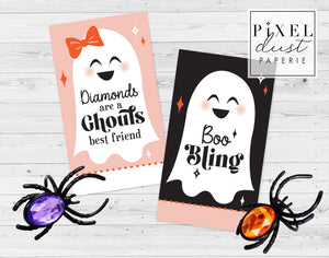 Boo Bling Ring Pop Tags, Halloween Trick or Treat Cards