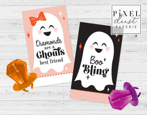 Boo Bling Ring Pop Tags, Halloween Trick or Treat Cards
