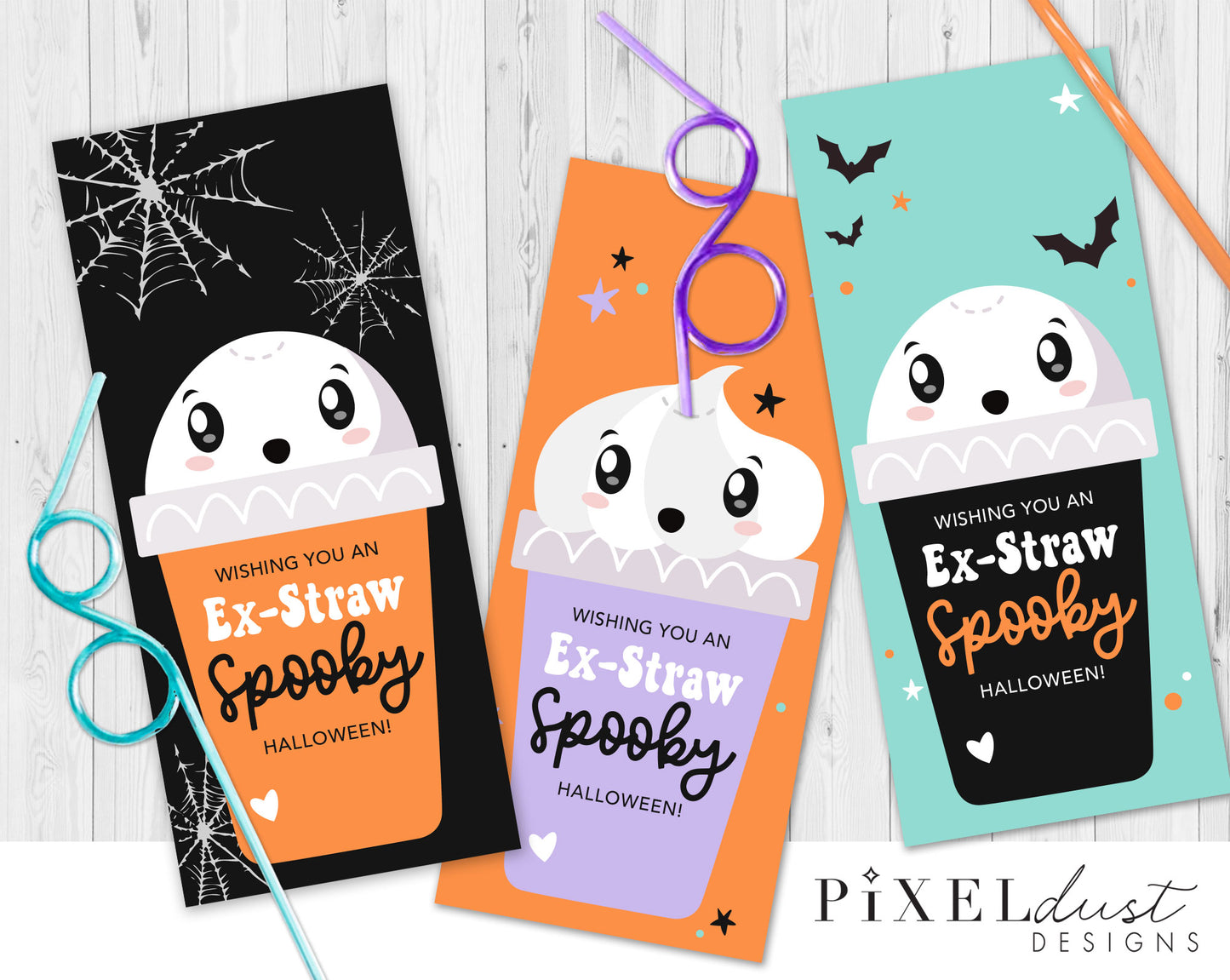 Spooky Silly Straw Printable Halloween Cards