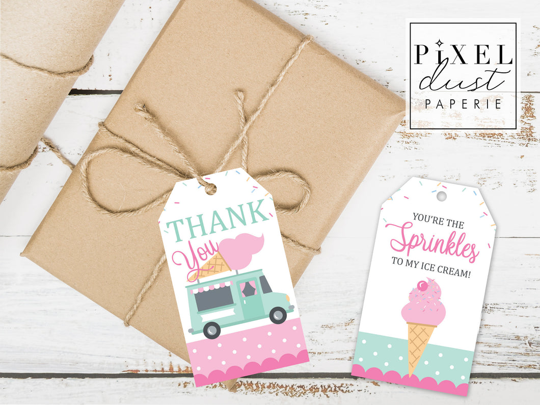 Ice Cream Truck Birthday Party Favor Thank You Tags Printable File