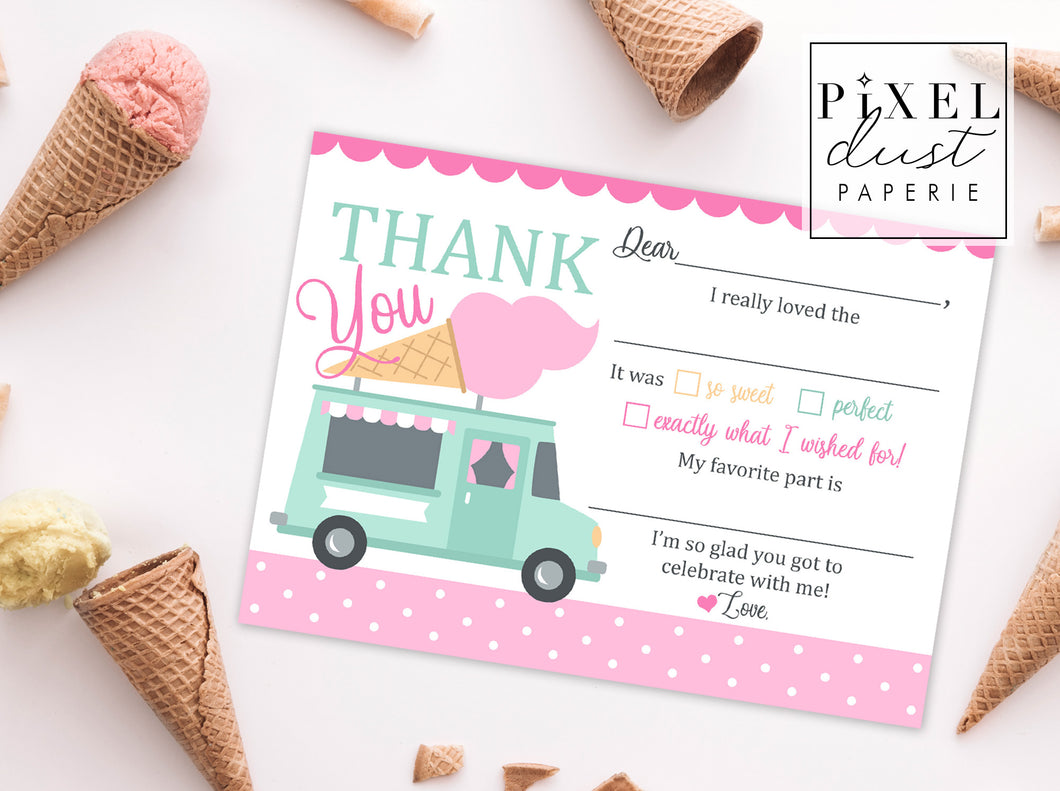 Ice Cream Truck Birthday Party Printable Thank You Card