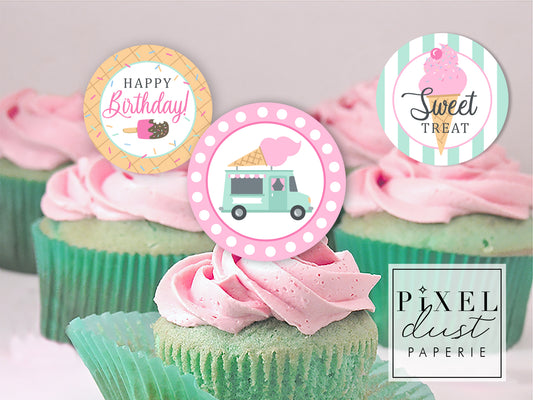 Ice Cream Truck Birthday Party Printable Cupcake Toppers / Picks