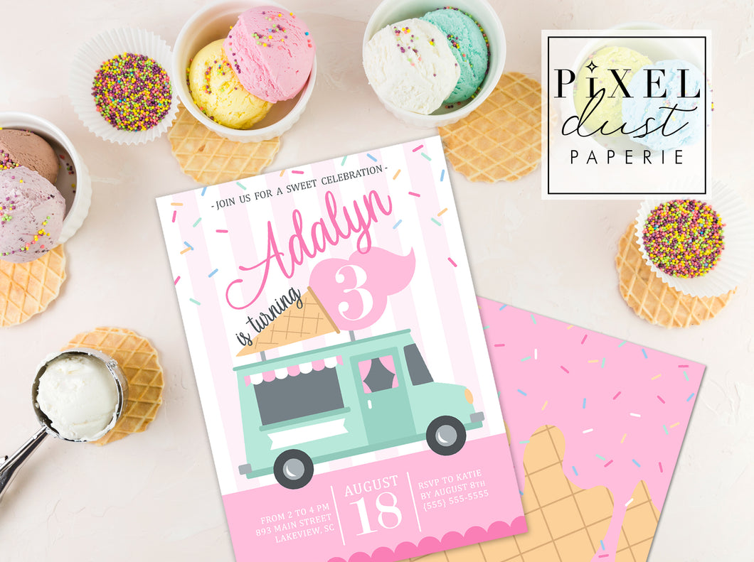 Ice Cream Truck Birthday Invitation Printable File