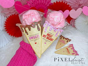 Ice Cream Printable Valentine Cards, Cotton Candy Ice Cream Cone