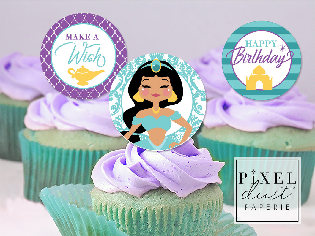 Arabian Princess Birthday Printable Cupcake Toppers / Picks