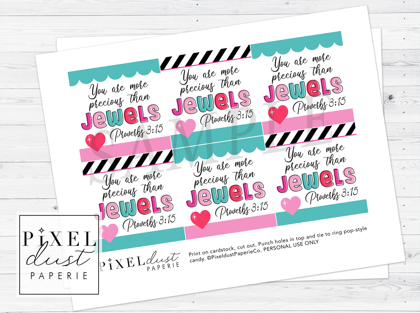 Christian Ring Pop Gift Tags, More Precious than Jewels Proverbs 3:15 Printable Party Favor