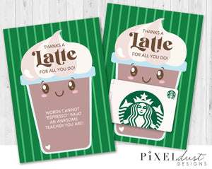 Thanks a Latte Teacher Appreciation Coffee Gift Card Holder - Green