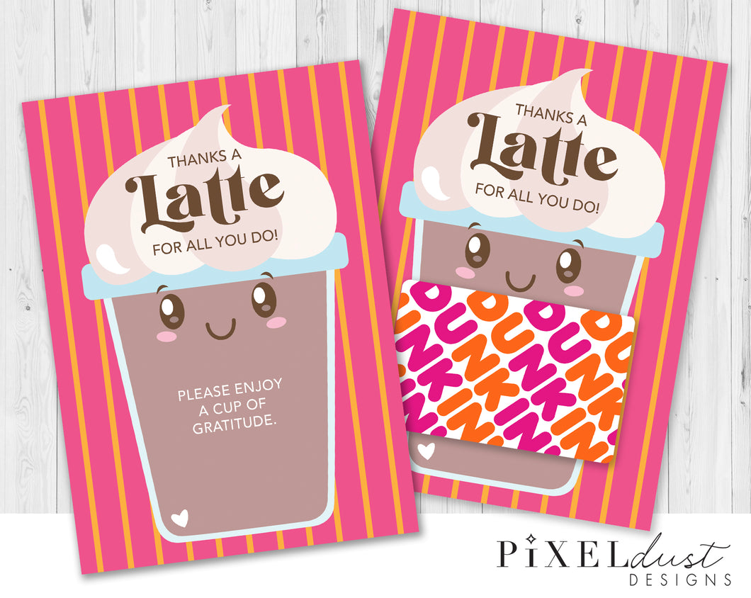 Thanks a Latte Coffee Gift Card Holder - Thank You Card - Pink