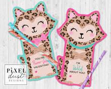 Load image into Gallery viewer, Leopard Cat Valentine Printable Treat Holder Cards
