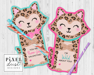 Leopard Cat Valentine Printable Treat Holder Cards