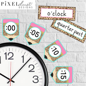 Leopard Print Clock Labels, Clock Numbers Classroom Decor