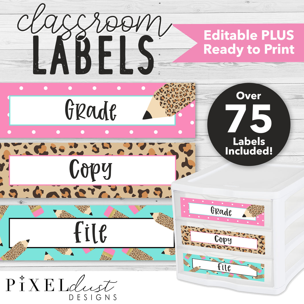 Leopard Print, Editable Sterilite Drawer Classroom Labels