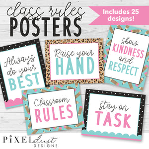 Leopard Print Classroom Rules Posters, Class Expectations