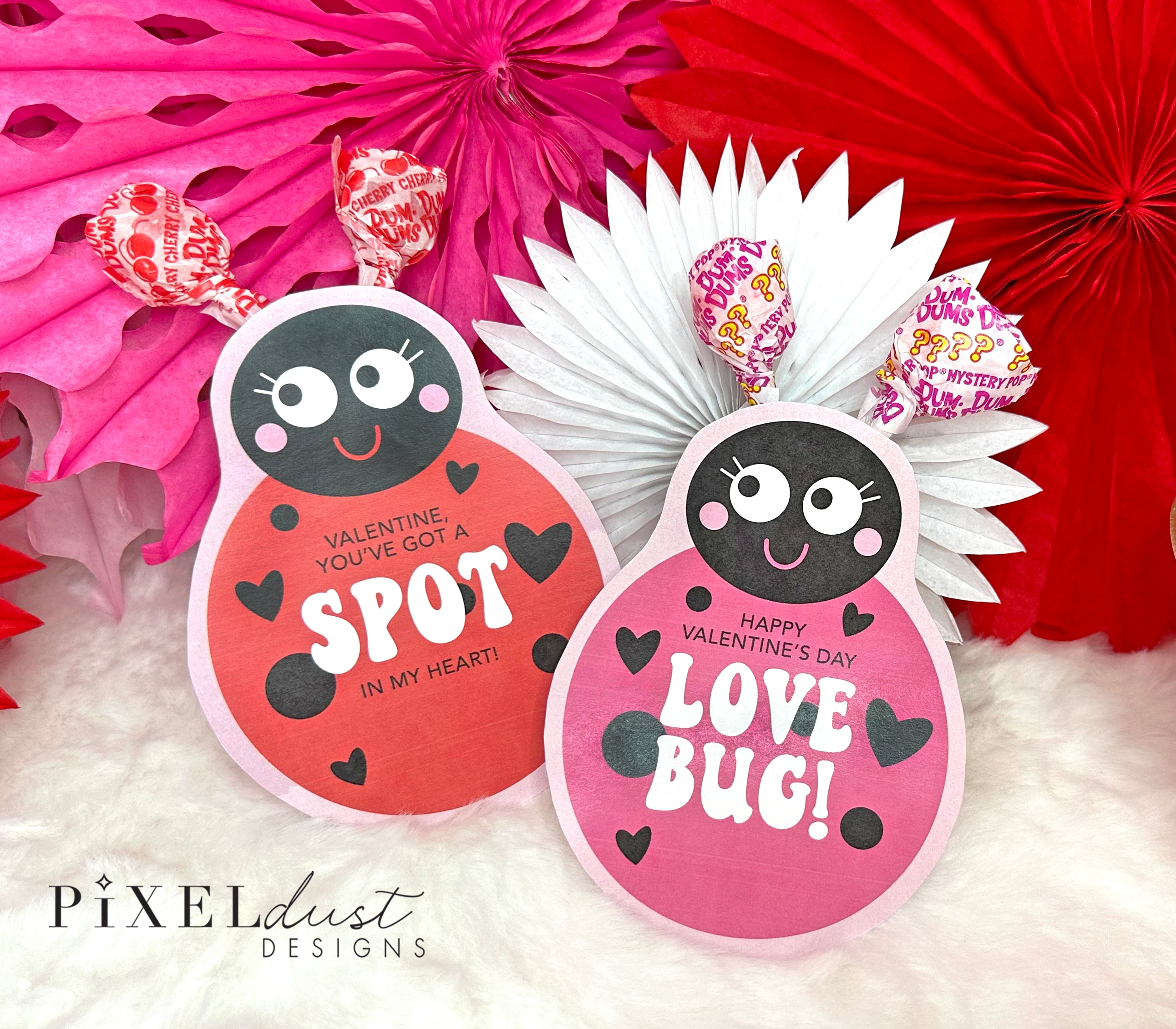 love bug lollipop printable kid's classroom valentine cards