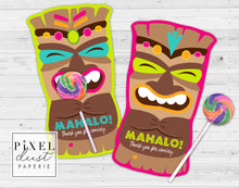 Load image into Gallery viewer, Hawaiian Luau Party, Tiki Thank You Party Favor, Treat Holder Cards
