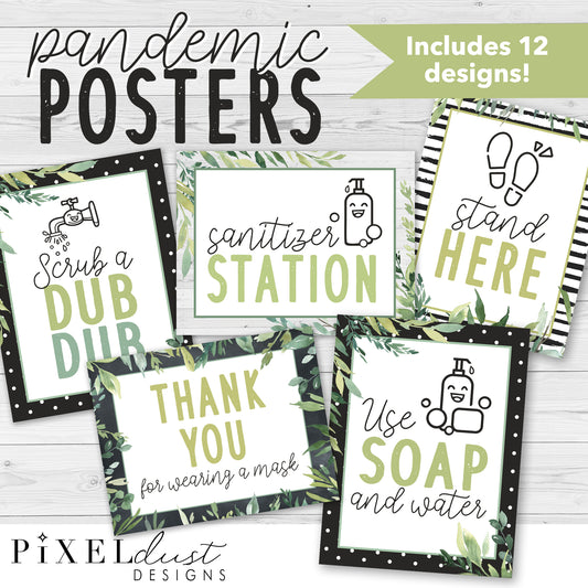 Farmhouse Health and Hygiene Poster Set, Hand Sanitizer Station Posters